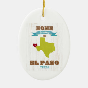 Ornement Ovale En Céramique Carte d'El Paso, le Texas - à la maison est où l