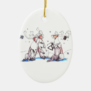 Ornement Ovale En Céramique Chant Whimsical Caribou Noël Ornament