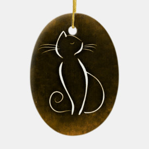 Ornement Ovale En Céramique Chat élégant, chat arrogant