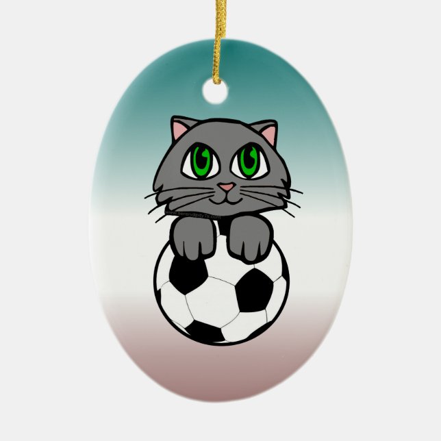 Ornement Ovale En Céramique Chaton du football (Devant)