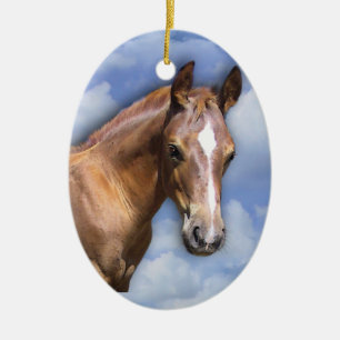 Ornement Ovale En Céramique Cheval