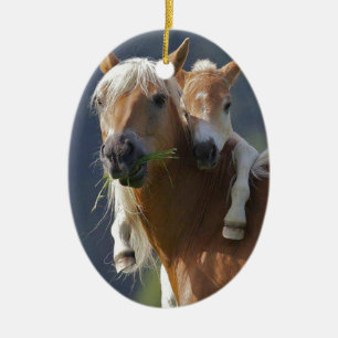 Ornement Ovale En Céramique Cheval de mère et de bébé