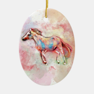 Ornement Ovale En Céramique Cheval en aquarelle