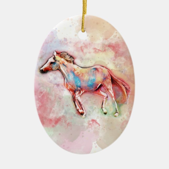 Ornement Ovale En Céramique Cheval en aquarelle (Devant)