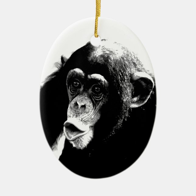 Ornement Ovale En Céramique Chimpanzé noir blanc (Devant)