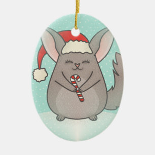 Ornement Ovale En Céramique chinchillas de noël