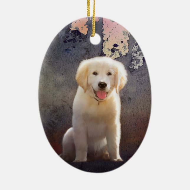 Ornement Ovale En Céramique Chiot Golden Retriever (Dos)