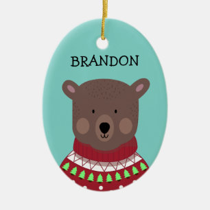 Ornement Ovale En Céramique Christmas Bear