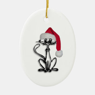 Ornement Ovale En Céramique Christmas Cat