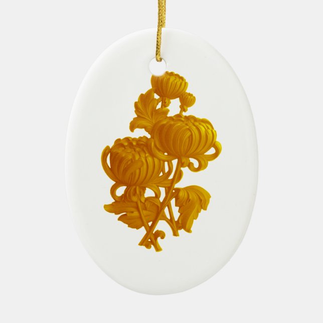 Ornement Ovale En Céramique Chrysanthème jaune (Devant)