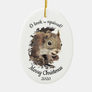 Ornement Ovale En Céramique Citation d'écureuil de Noël personnalisé