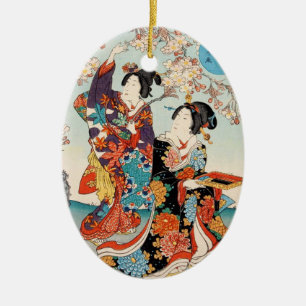 Ornement Ovale En Céramique Classique ukiyo-e vintage deux geishas art Utagawa