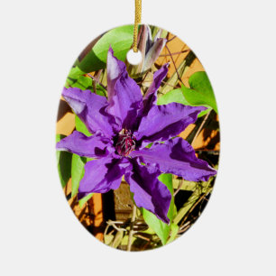 ORNEMENT OVALE EN CÉRAMIQUE CLEMATIS