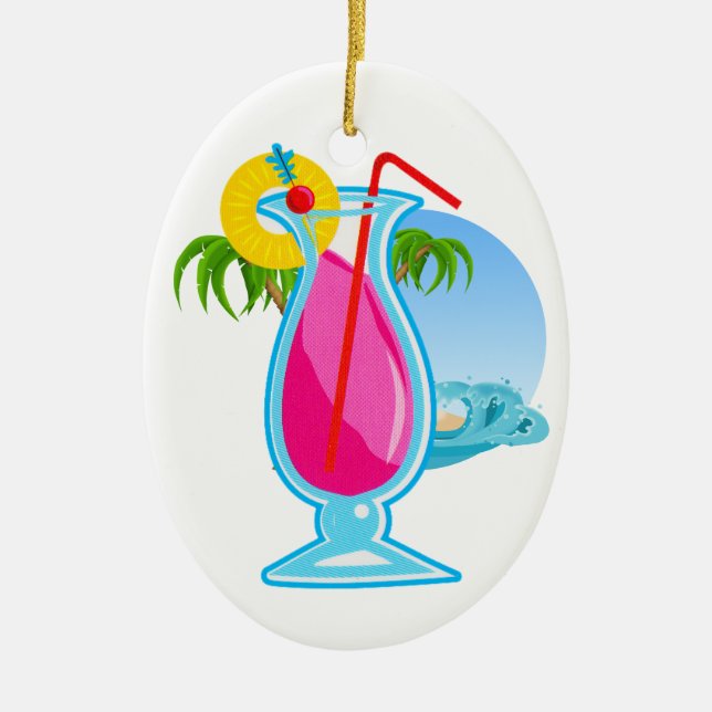 Ornement Ovale En Céramique Cocktail tropical (Devant)