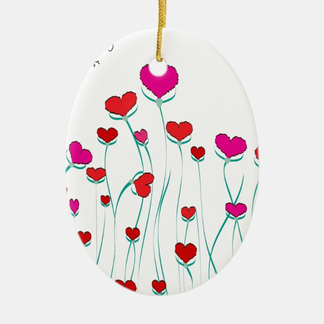 Ornement Ovale En Céramique Coeurs et papillons Valentine Love (Devant)