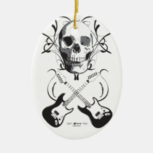 Ornement Ovale En Céramique Conception de guitare et de crâne