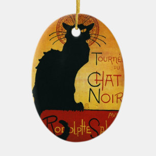 Ornement Ovale En Céramique Conversation Noir - chat noir