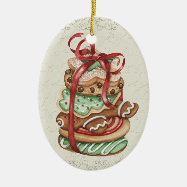 Ornement Ovale En Céramique Cookies de Noël - SRF (Devant)