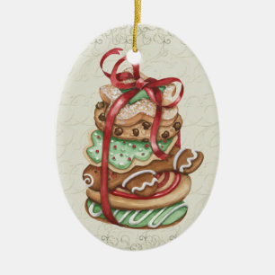 Ornement Ovale En Céramique Cookies de Noël - SRF