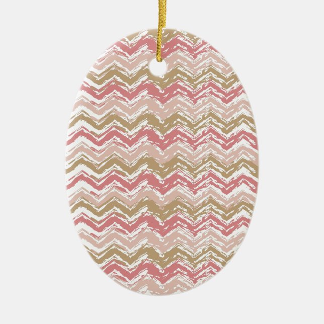 Ornement Ovale En Céramique Coral Spice Scribble ZigZag Chevron Motif (Devant)