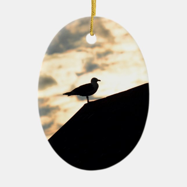 Ornement Ovale En Céramique Coucher de soleil de Sea Gull (Devant)