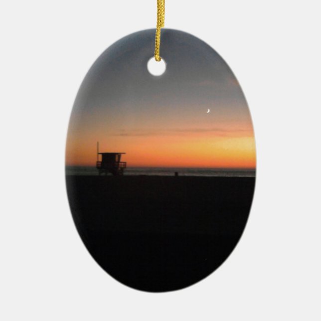 Ornement Ovale En Céramique coucher du soleil de plage de hermosa (Devant)