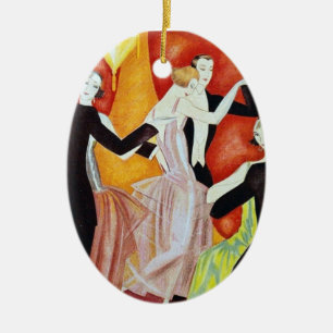 Ornement Ovale En Céramique Couples dansants des années 1920