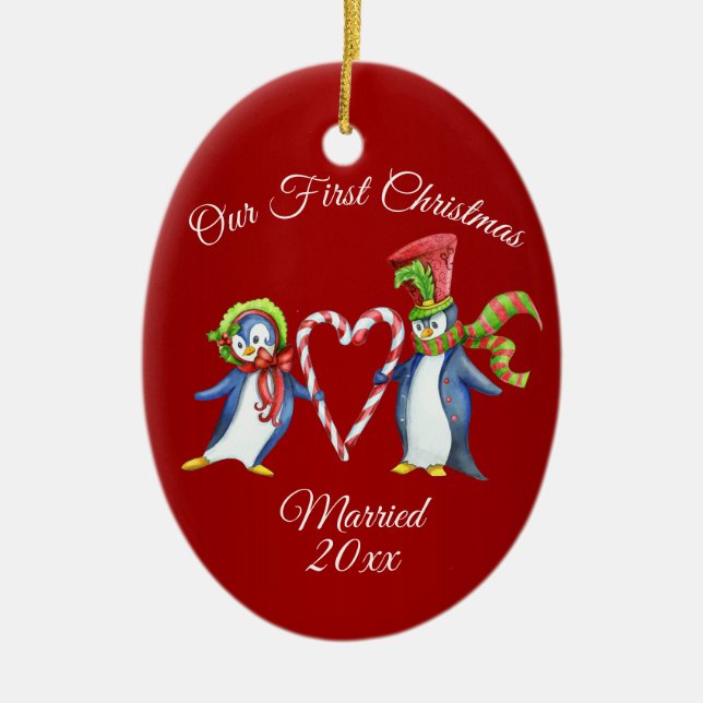 Ornement Ovale En Céramique Couples Premier Noël (Devant)