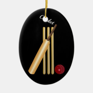 Ornement Ovale En Céramique Cricket - Wicket, chauve-souris et balle