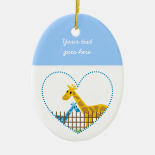 Ornement Ovale En Céramique Deux jolies girafes dans un coeur pointillé Mère E