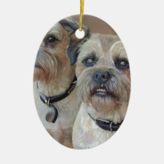 Ornement Ovale En Céramique Deux terriers de frontière