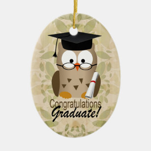 Ornement Ovale En Céramique Diplômé sage mignon de hibou