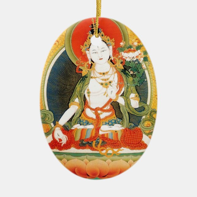 ORNEMENT OVALE EN CÉRAMIQUE DIVINITÉ BLANCHE DE BOUDDHISTE TARA (Devant)