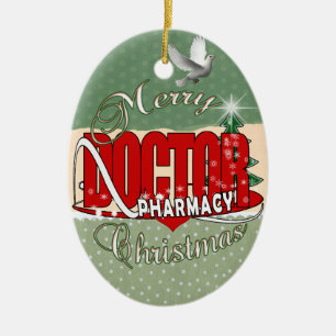 ORNEMENT OVALE EN CÉRAMIQUE DOCTEUR DE PHARMACIE DE NOËL