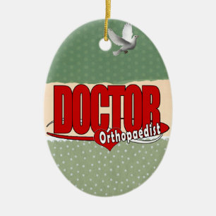 ORNEMENT OVALE EN CÉRAMIQUE DOCTEUR ROUGE DE LOGO D'ORTHOPÉDISTE GRAND