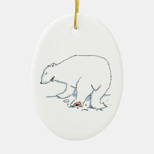 Ornement ovale en céramique d'ours polaire