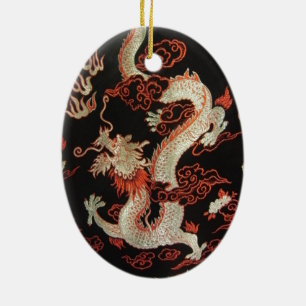 Ornement Ovale En Céramique Dragon chinois