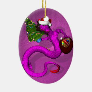 Ornement Ovale En Céramique Dragon rose
