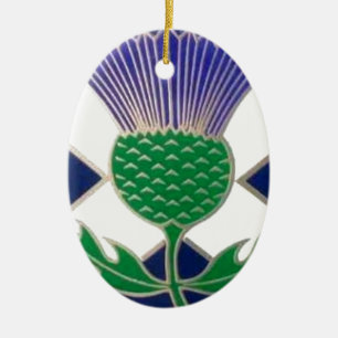 Ornement Ovale En Céramique Drapeau de l'Ecosse et de chardon