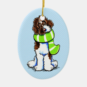 Ornement Ovale En Céramique Écharpe d'hiver de Parti Labradoodle de chocolat