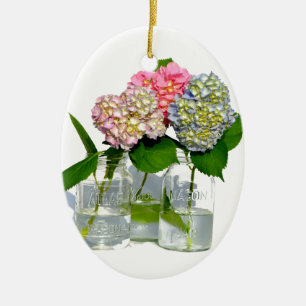 Ornement Ovale En Céramique Elégant bleu rose vert vert hydrangée
