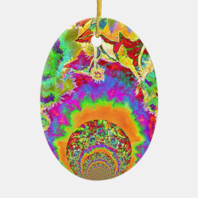 Ornement Ovale En Céramique Élégants tournesols rétro boho bohèmes  (Devant)