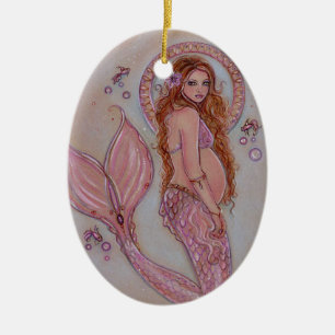 Ornement Ovale En Céramique Femme de femme de chambre rose par Renee