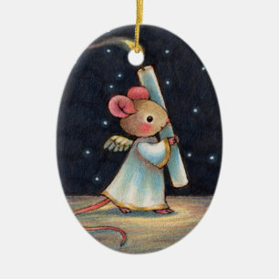Ornement Ovale En Céramique Flamme minuscule - art mignon de souris d'ange de