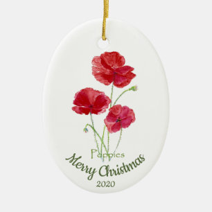 Ornement Ovale En Céramique Fleur d'aquarelle de Noël personnalisée