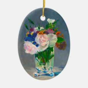 Ornement Ovale En Céramique Fleurs de manet dans un vase de cristal
