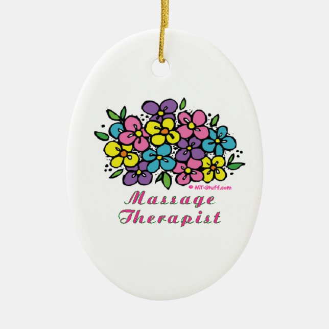 Ornement Ovale En Céramique Fleurs de thérapeute de massage (Devant)
