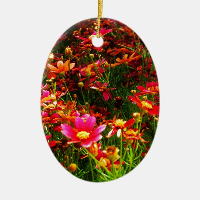 Ornement Ovale En Céramique Fleurs sauvages rose et jaune pâle (Devant)