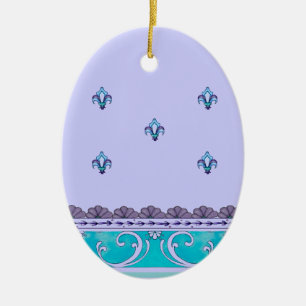 Ornement Ovale En Céramique Fluer De Lis Blue Swirl Design