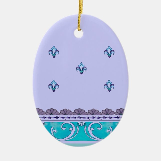 Ornement Ovale En Céramique Fluer De Lis Blue Swirl Design (Devant)